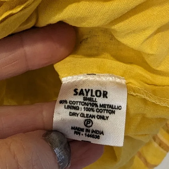Saylor Adrianne flutter Ruffle-Sleeve cotton Mini Dress yellow gold smock sz XS