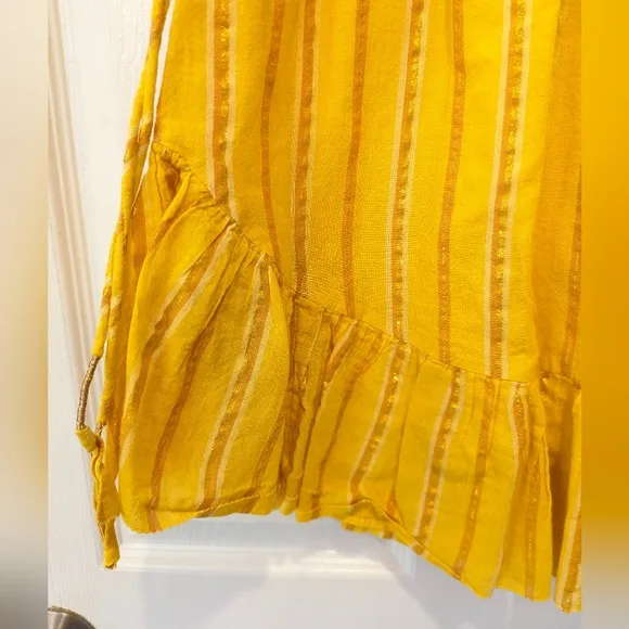Saylor Adrianne flutter Ruffle-Sleeve cotton Mini Dress yellow gold smock sz XS