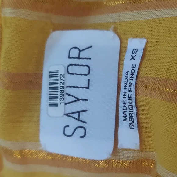 Saylor Adrianne flutter Ruffle-Sleeve cotton Mini Dress yellow gold smock sz XS