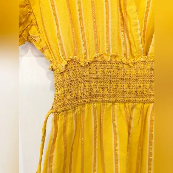 Saylor Adrianne flutter Ruffle-Sleeve cotton Mini Dress yellow gold smock sz XS