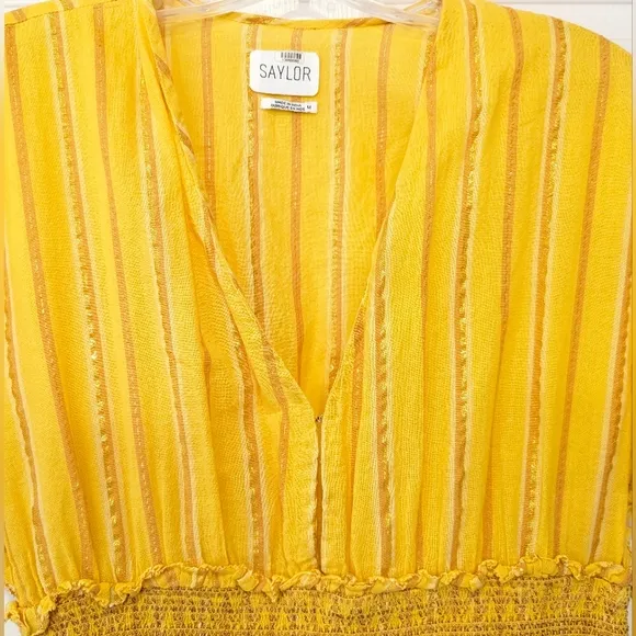 Saylor Adrianne flutter Ruffle-Sleeve cotton Mini Dress yellow gold smock sz XS