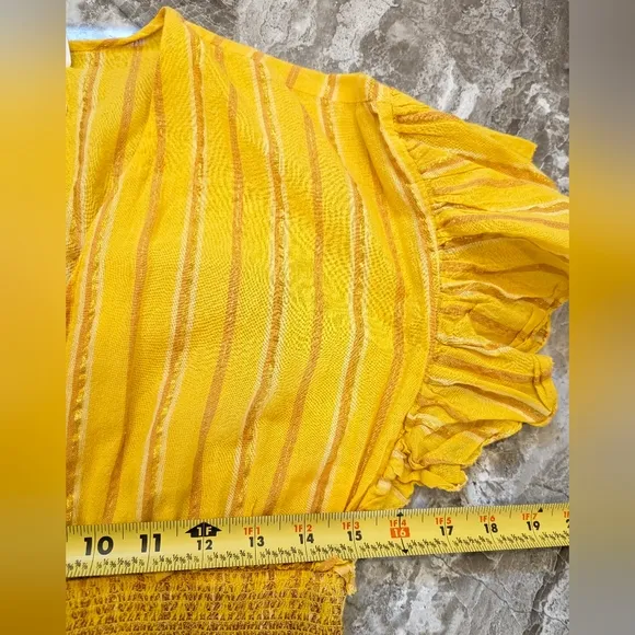 Saylor Adrianne flutter Ruffle-Sleeve cotton Mini Dress yellow gold smock sz XS