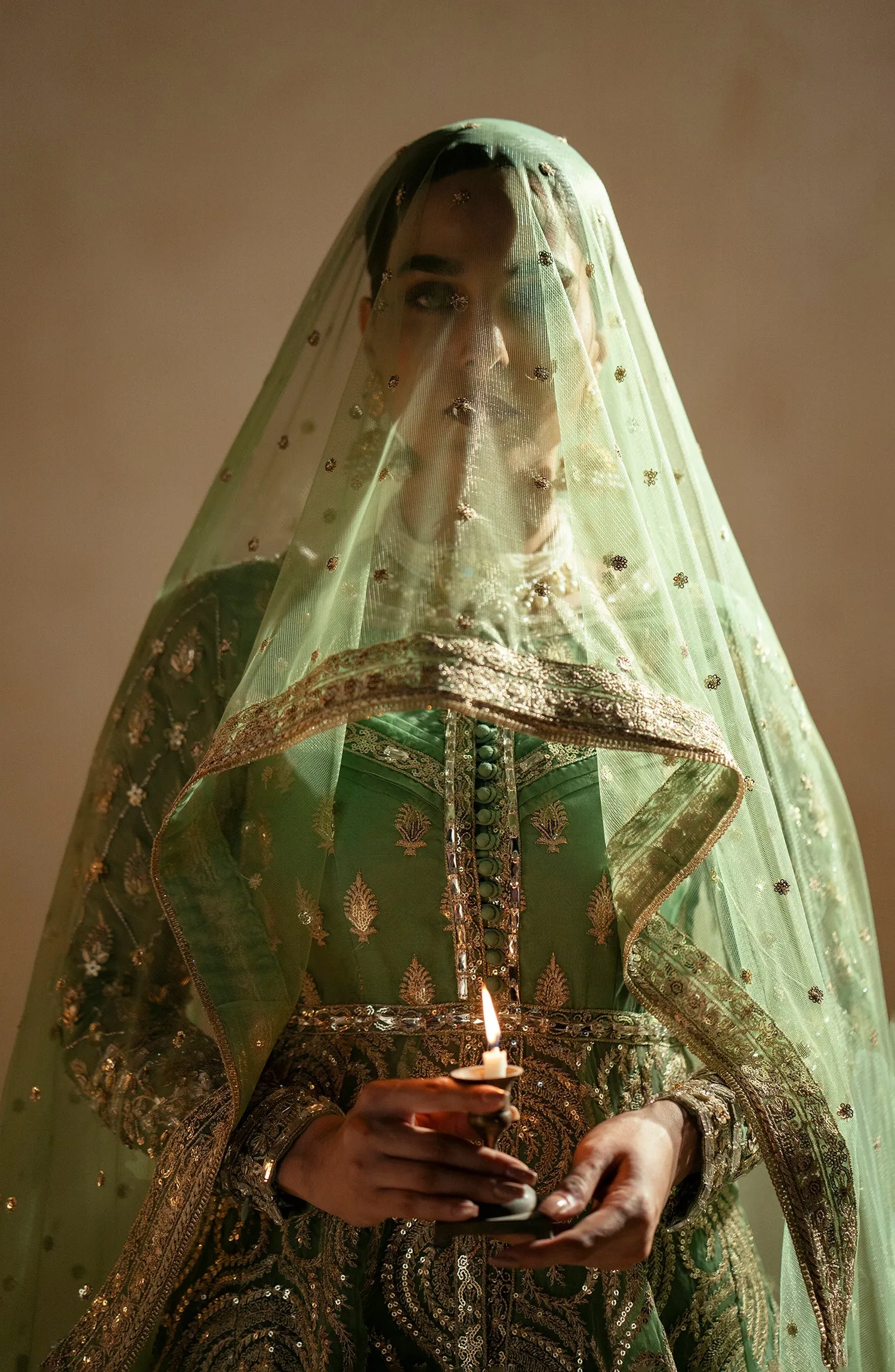 Sea Green Embroidered Pakistani Wedding Dress Gown Style Pishwas