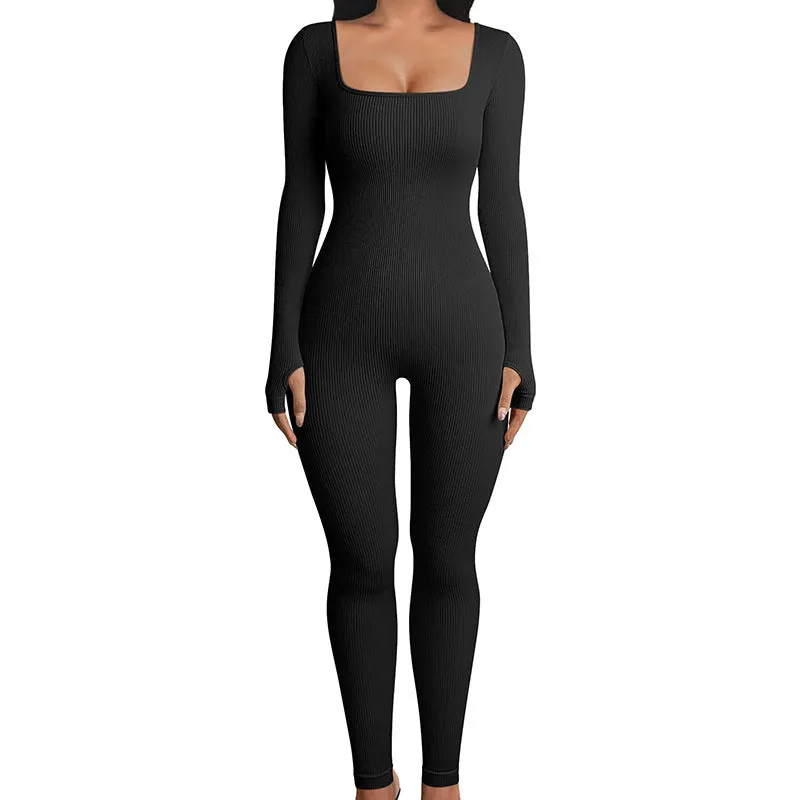 Seamless Double-layer Jumpsuit Long-sleeved Body Shaper Hip Lifting Yoga Jumpsuit Sports Jumpsuit Bodysuits