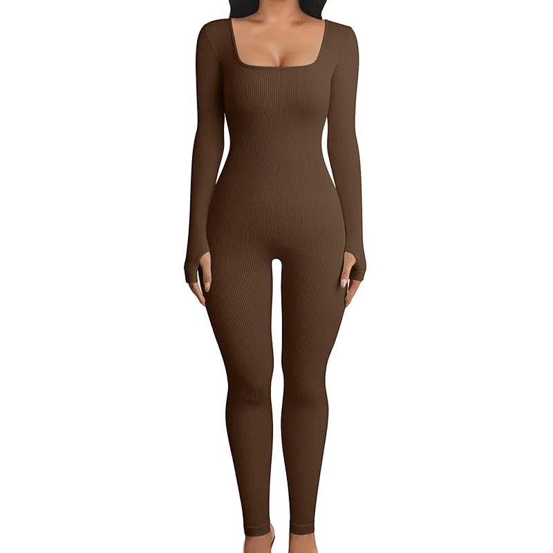 Seamless Double-layer Jumpsuit Long-sleeved Body Shaper Hip Lifting Yoga Jumpsuit Sports Jumpsuit Bodysuits