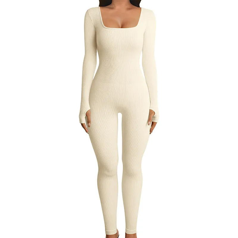 Seamless Double-layer Jumpsuit Long-sleeved Body Shaper Hip Lifting Yoga Jumpsuit Sports Jumpsuit Bodysuits