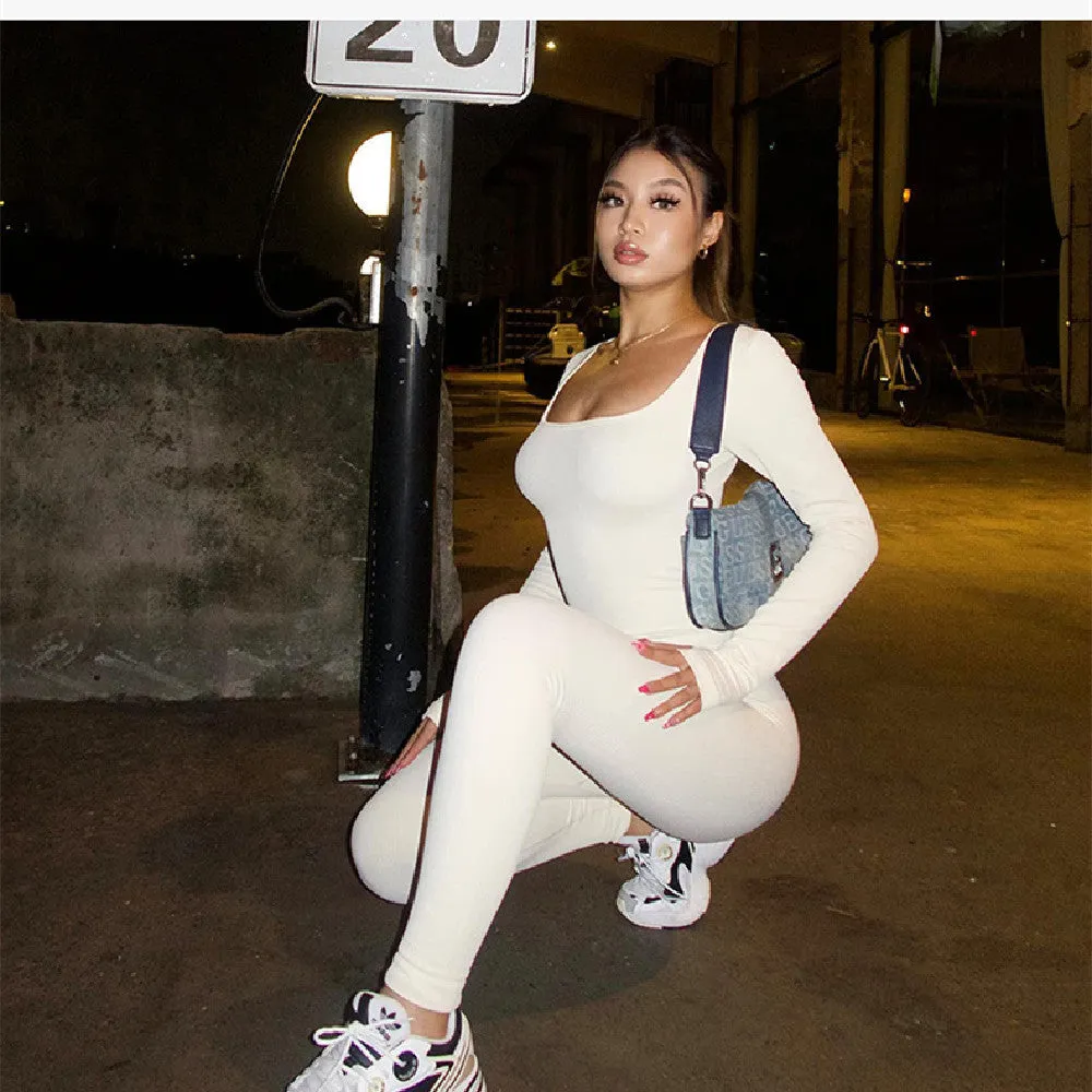 Seamless Double-layer Jumpsuit Long-sleeved Body Shaper Hip Lifting Yoga Jumpsuit Sports Jumpsuit Bodysuits