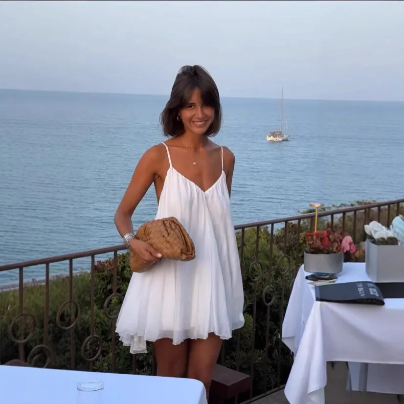 Seaside Vacation Style Trend All-Match Bare Back Mini Sling Dress