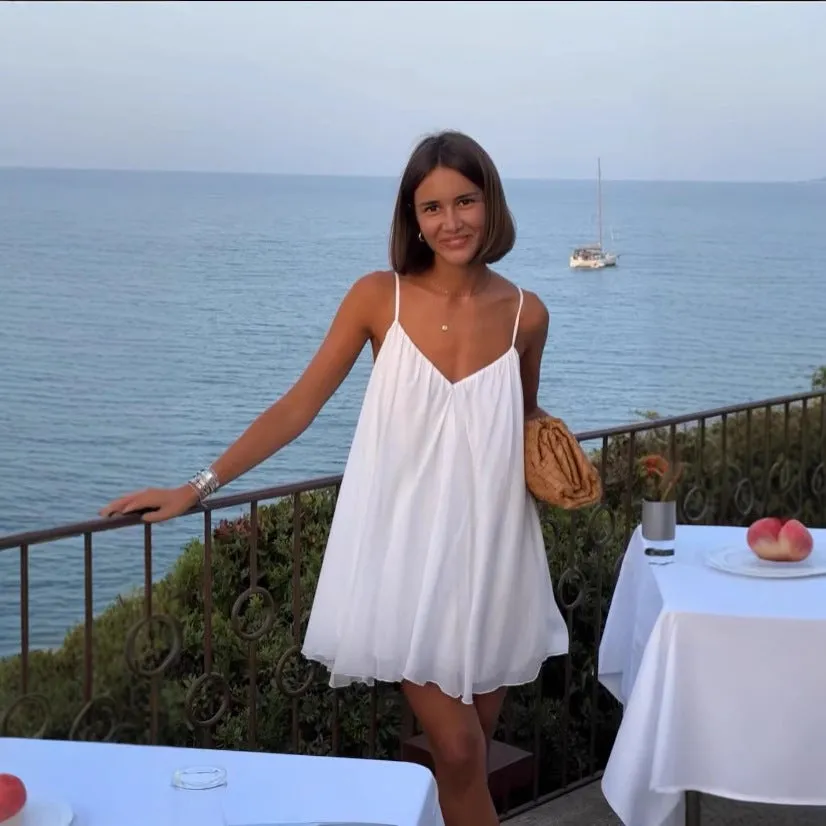 Seaside Vacation Style Trend All-Match Bare Back Mini Sling Dress