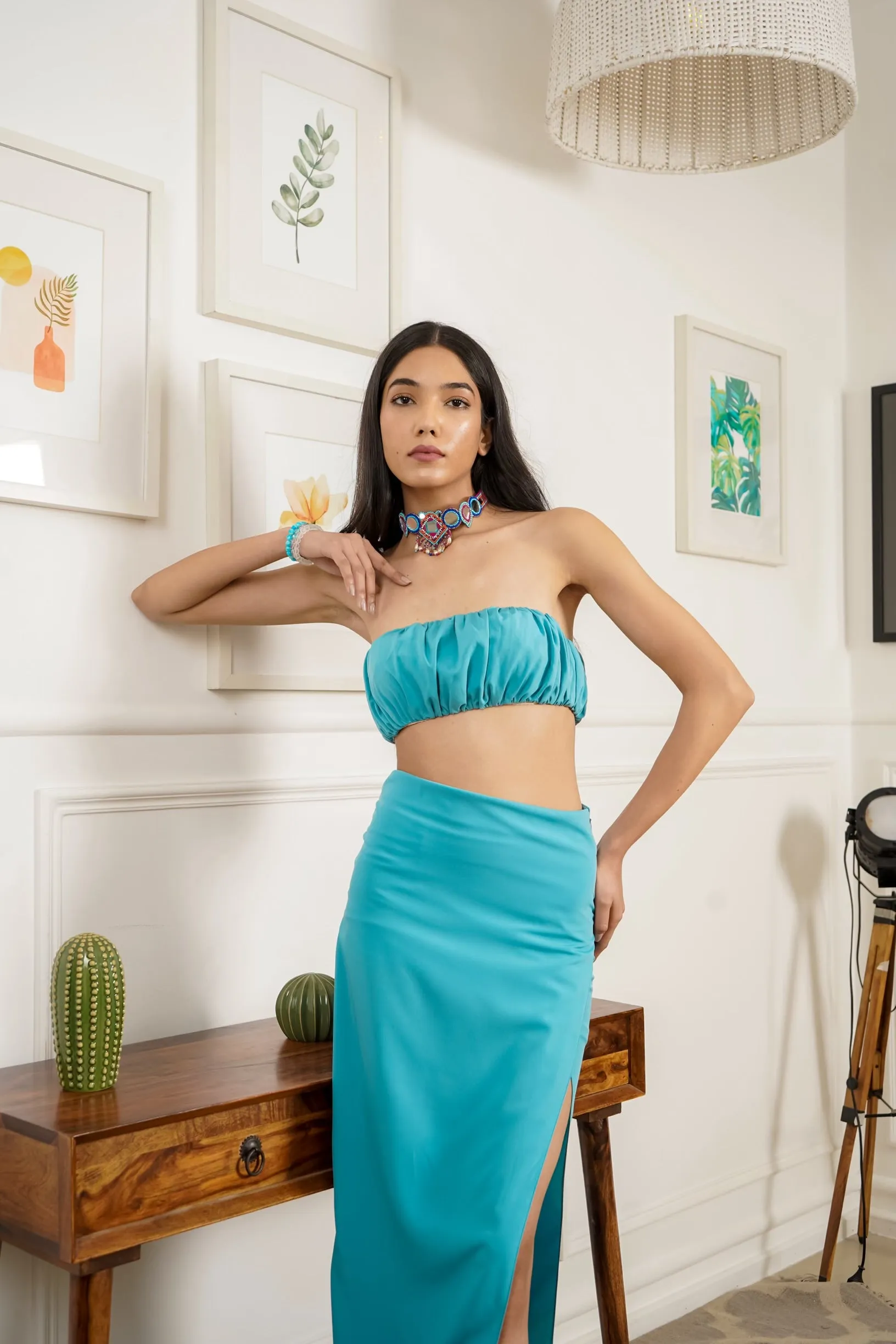 Seat taken - strapless balloon top with maxi skirt coord set