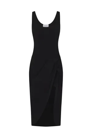 Selene Drop Waist Drape Midi Dress in Stretch Cupro