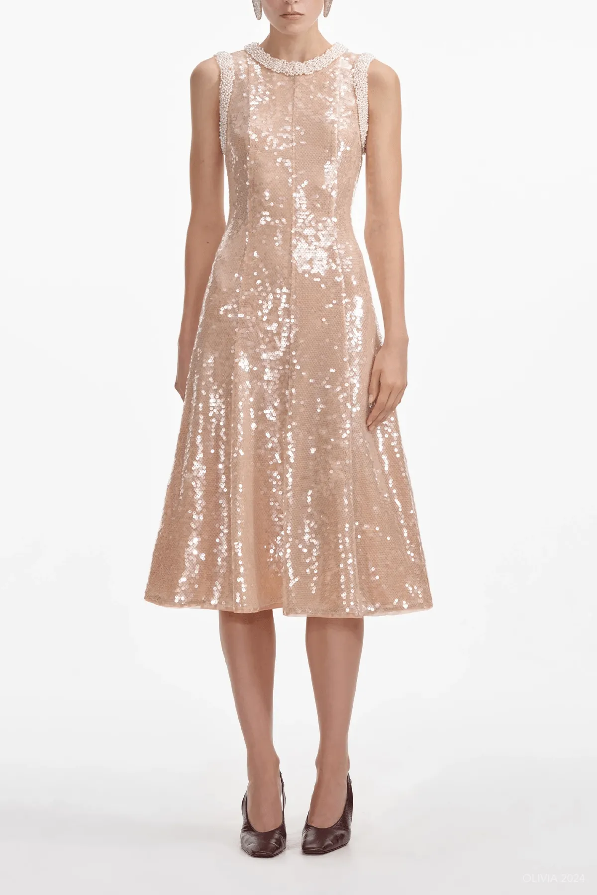Sequin Pearl Trim Midi Dress