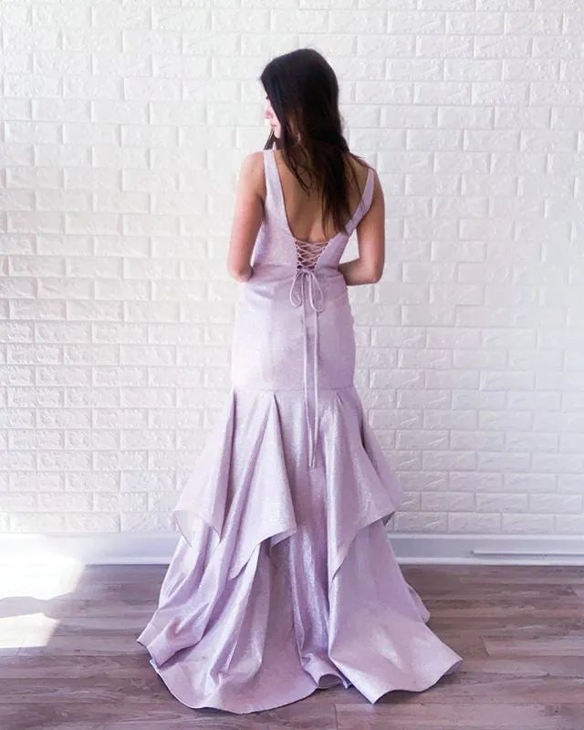 Sexy 2019 Mermaid Prom Dresses with Ruffles Sexy V-Neck Satin Prom Party Gowns