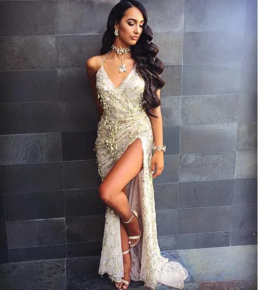 Sexy Backless Sequin Long Evening Dresses