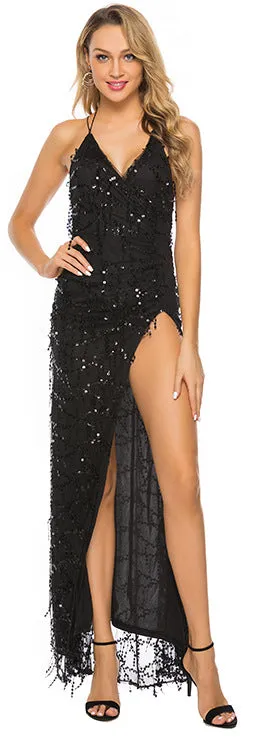 Sexy Backless Sequin Long Evening Dresses