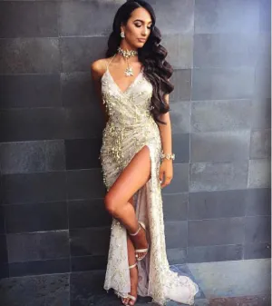 Sexy Backless Sequin Long Evening Dresses