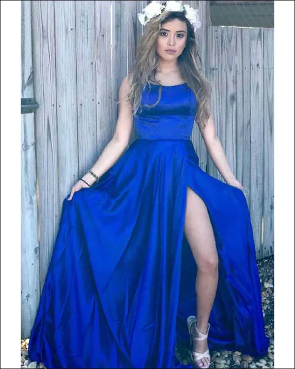 Sexy Dark Green Prom Dresses with Criss-Cross Straps Fashion Slit Evening Gowns 2018 Long