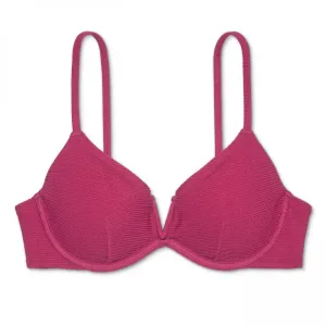 Shade & Shore Women's Current Lightly Lined V Wire Textured Bikini Top