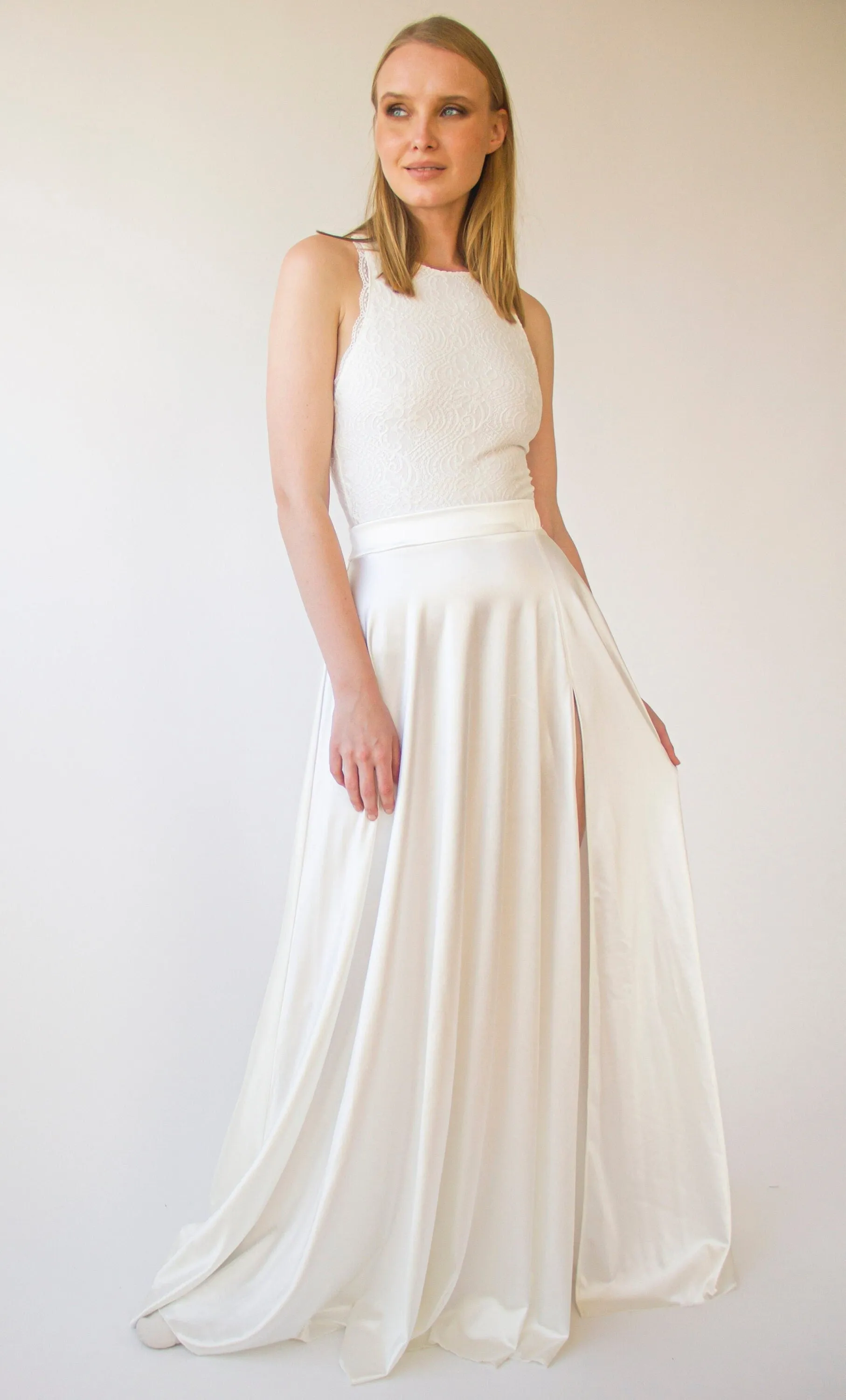 Silky Wedding Maxi Skirt Bridal Satin Long Skirt,  Minimalist wedding skirt with a slit #3040