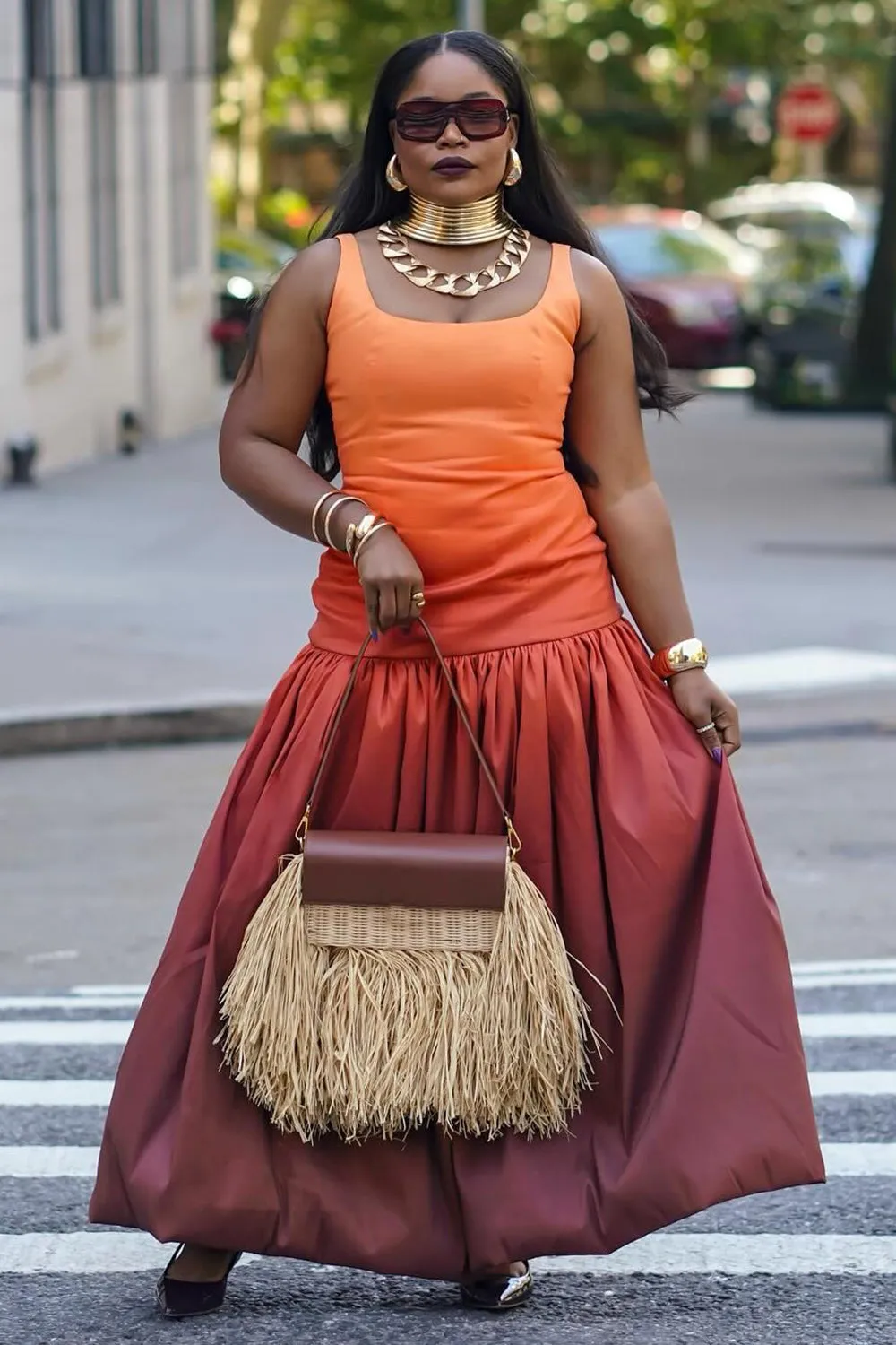 Sleeveless Dropped Waist Ombre Party Bubble Maxi Dresses-Orange [Pre Order]