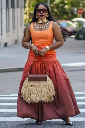 Sleeveless Dropped Waist Ombre Party Bubble Maxi Dresses-Orange [Pre Order]