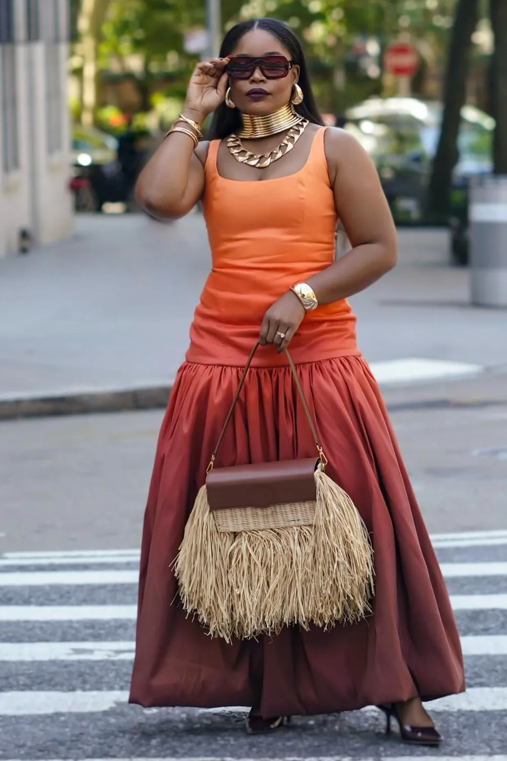 Sleeveless Dropped Waist Ombre Party Bubble Maxi Dresses-Orange [Pre Order]