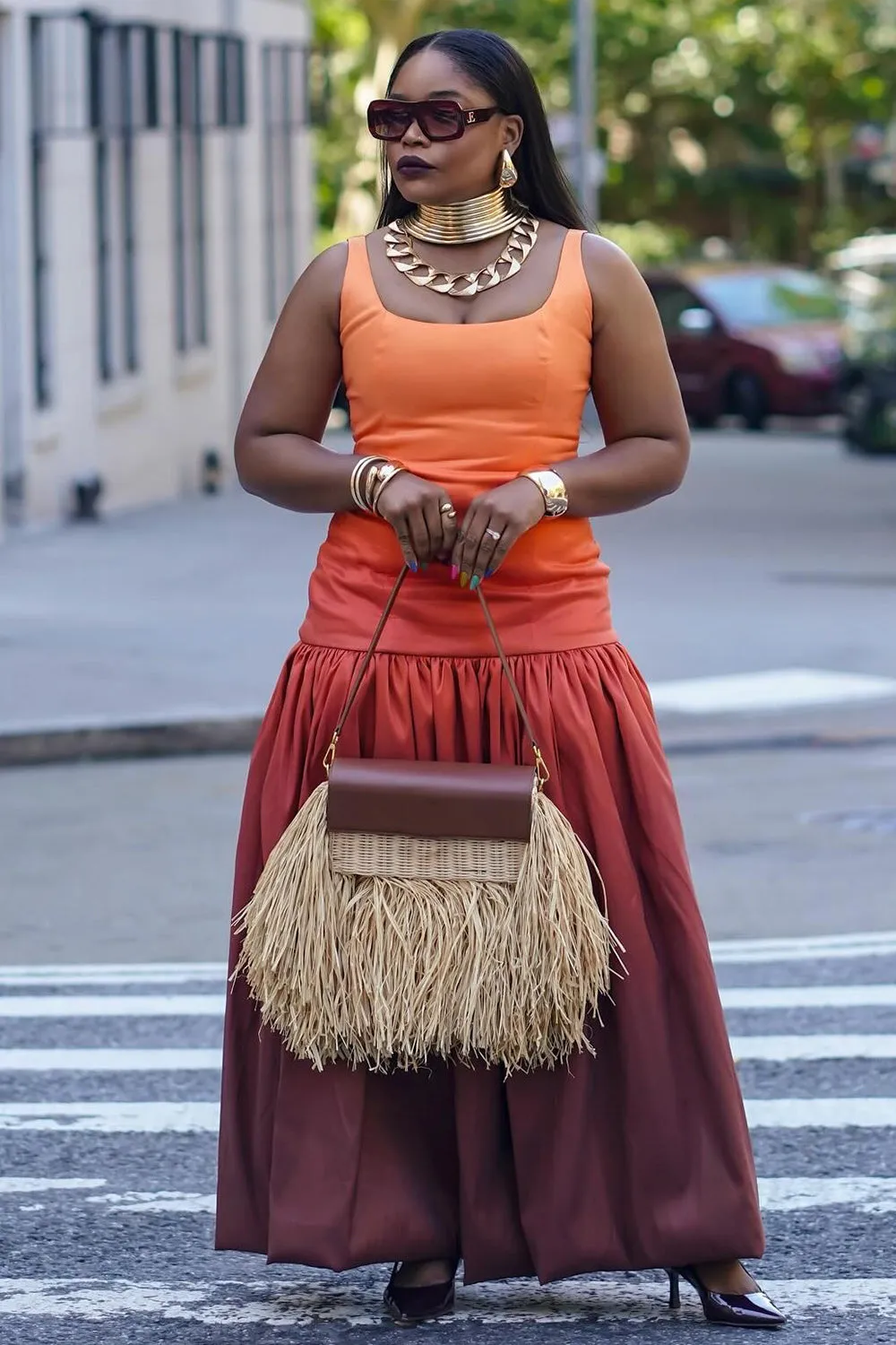Sleeveless Dropped Waist Ombre Party Bubble Maxi Dresses-Orange [Pre Order]