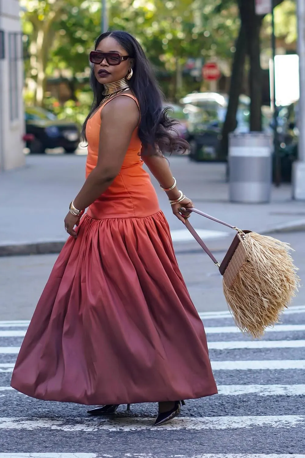 Sleeveless Dropped Waist Ombre Party Bubble Maxi Dresses-Orange [Pre Order]