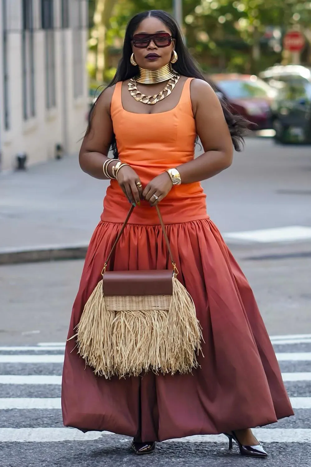 Sleeveless Dropped Waist Ombre Party Bubble Maxi Dresses-Orange [Pre Order]