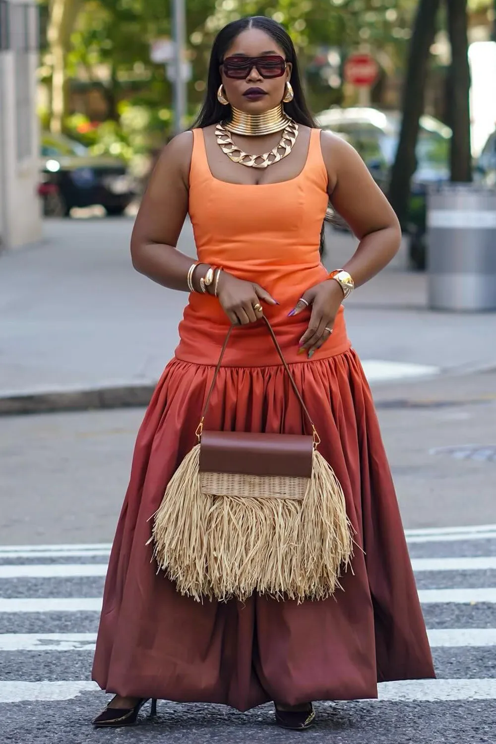 Sleeveless Dropped Waist Ombre Party Bubble Maxi Dresses-Orange [Pre Order]