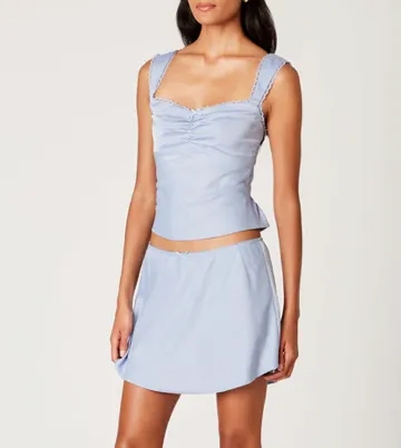Sleeveless Lace Trim Tie Back Top
