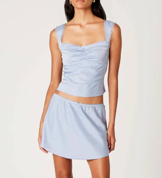 Sleeveless Lace Trim Tie Back Top
