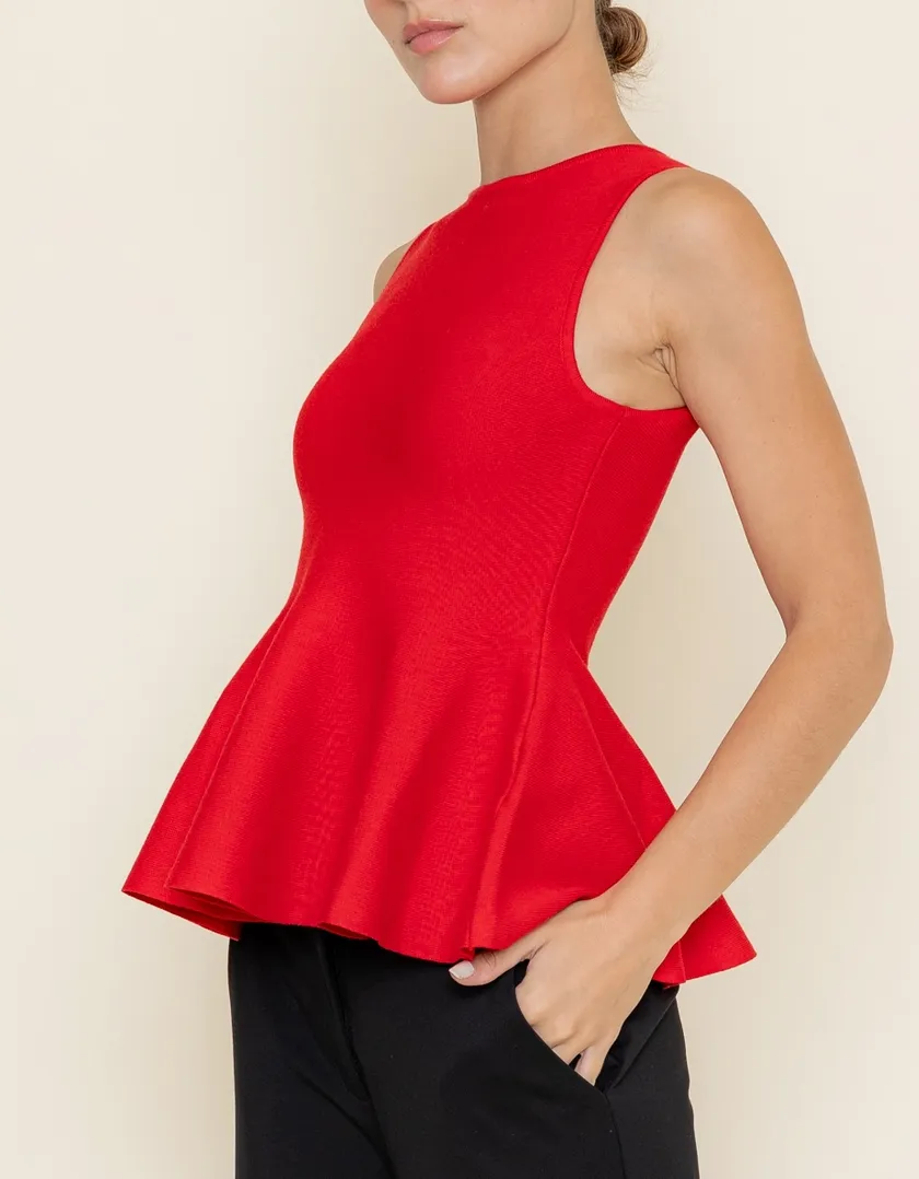 Sleeveless Round Neckline Knit Peplum Top