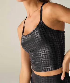 Slim Racerback High Cropped Tank In Houndstooth Black
