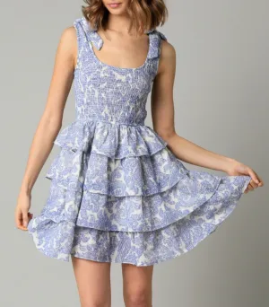 Smocked Bodice Layered Ruffle Mini Dress