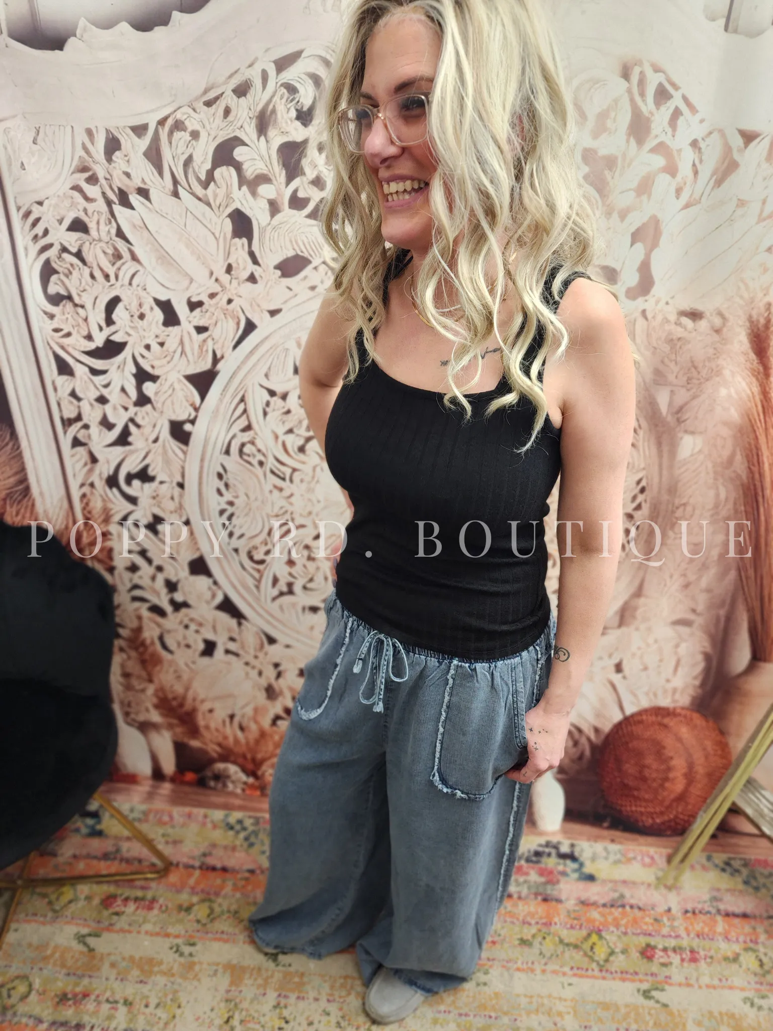 Soft Vintage Washed Chambray Palazzo Pants by Easel