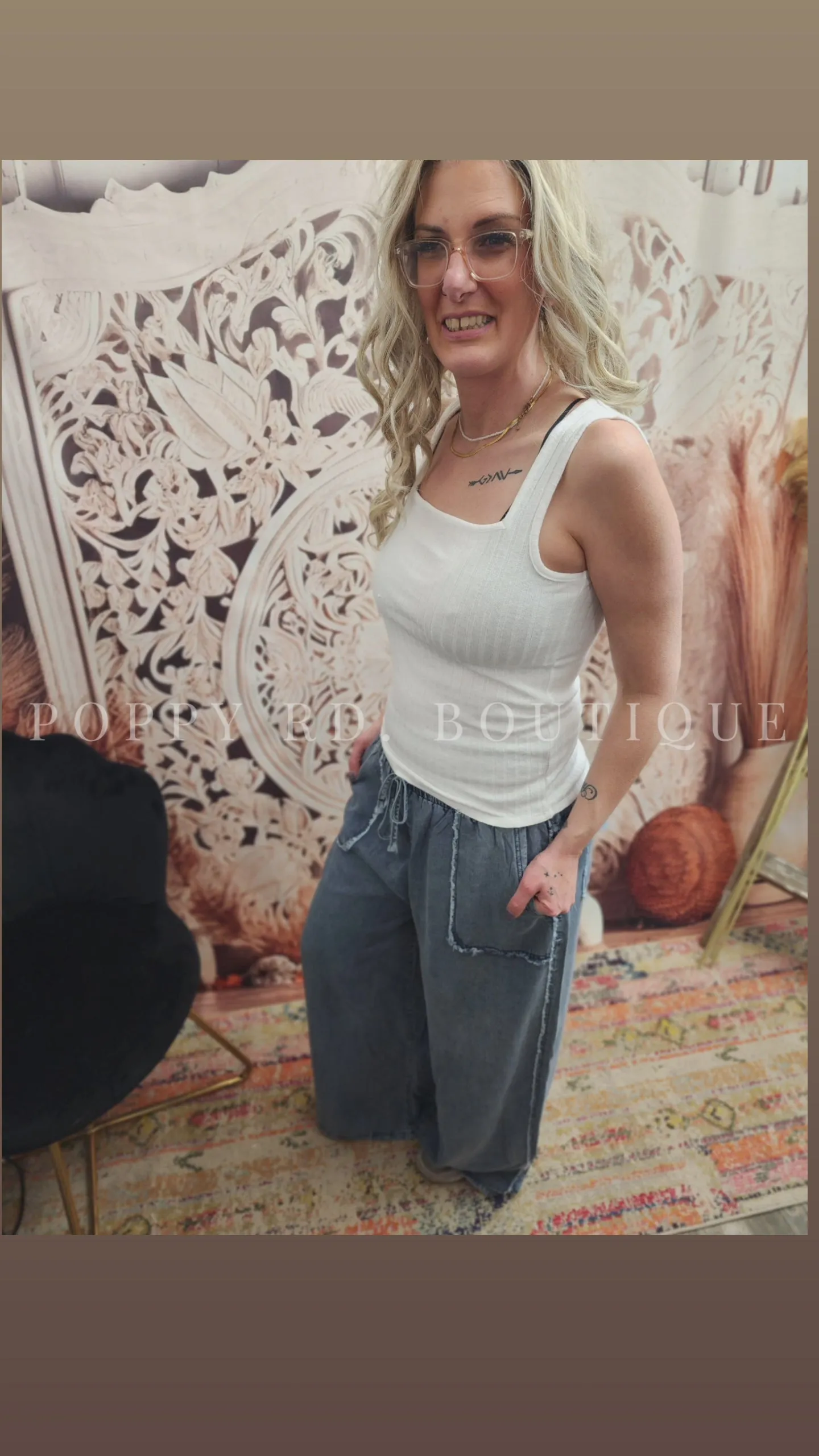 Soft Vintage Washed Chambray Palazzo Pants by Easel