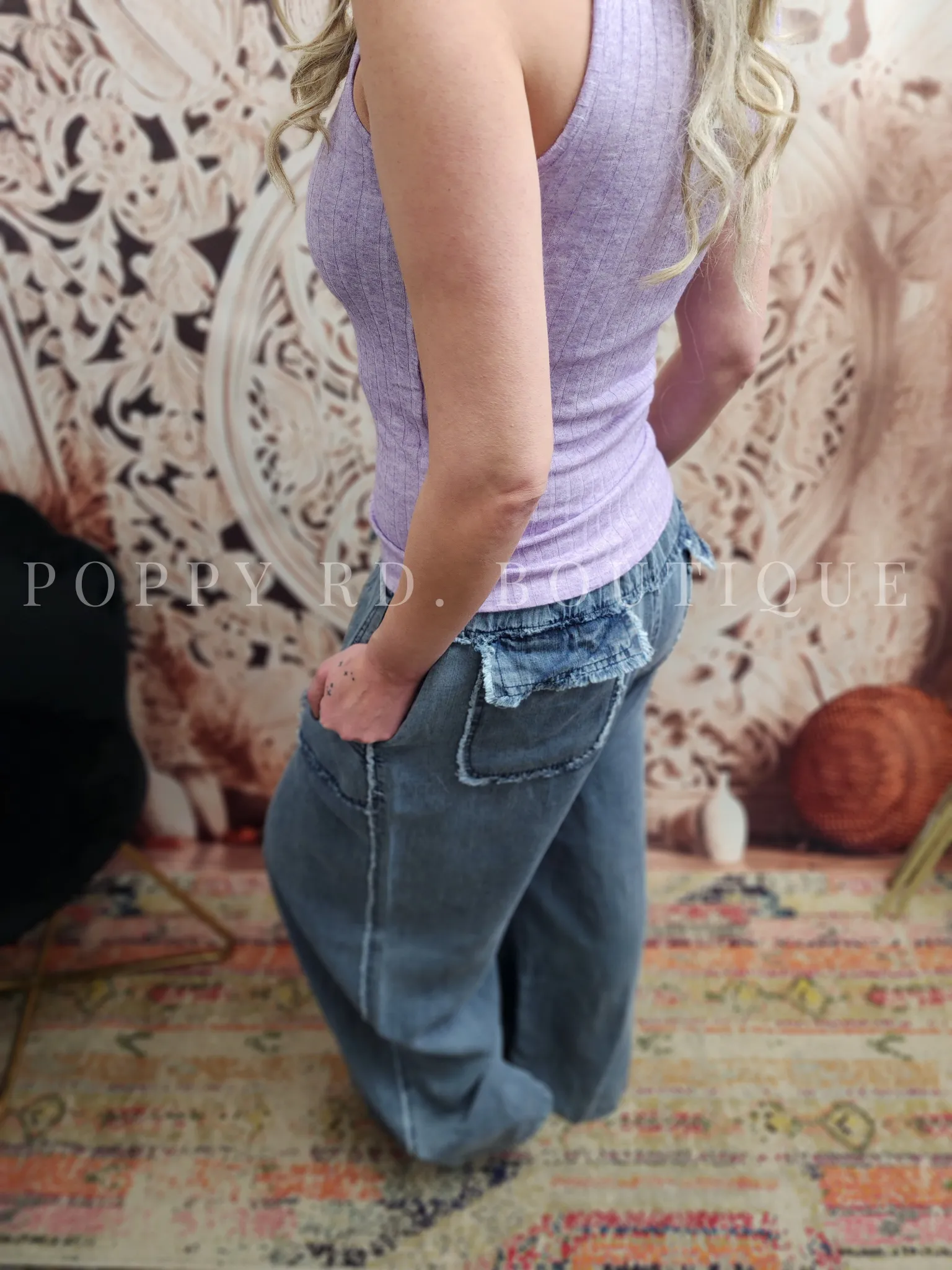 Soft Vintage Washed Chambray Palazzo Pants by Easel