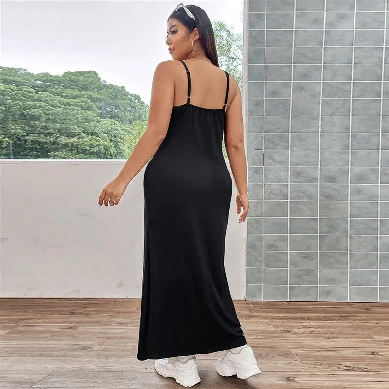 Solid Color Fish Tail Spaghetti Strap Maxi Dress