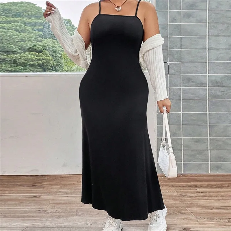 Solid Color Fish Tail Spaghetti Strap Maxi Dress