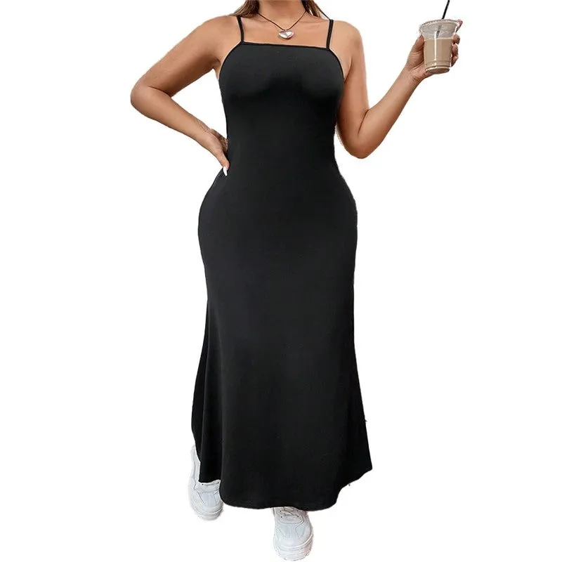 Solid Color Fish Tail Spaghetti Strap Maxi Dress