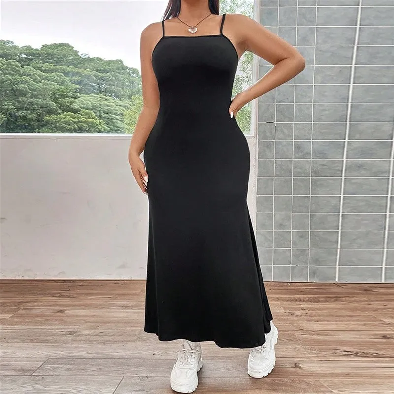 Solid Color Fish Tail Spaghetti Strap Maxi Dress
