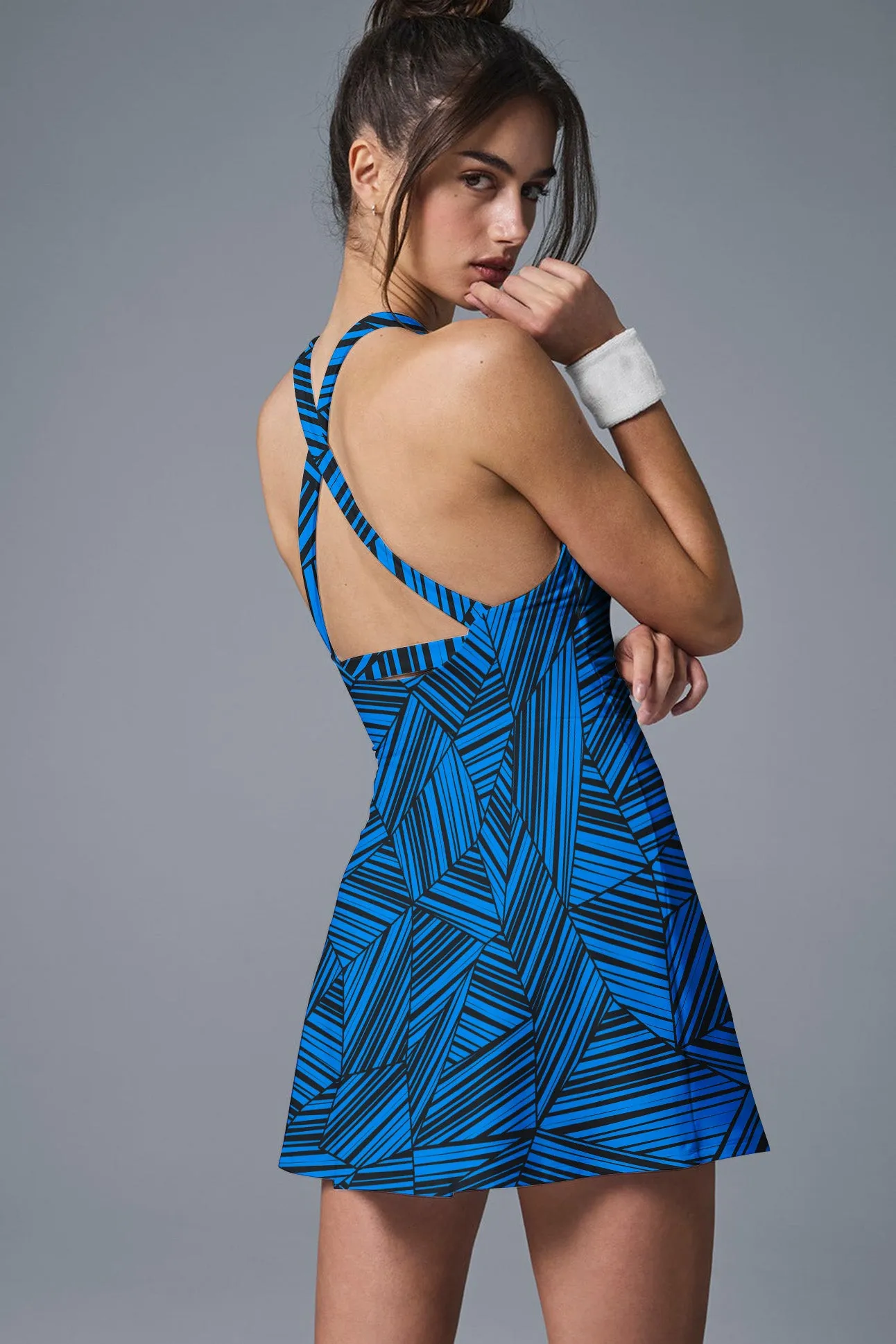 Sonic Stride – Electric Blue Geo Tennis Dress