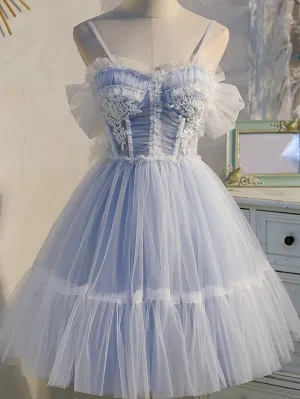 Spaghetti Straps Lace Appliques Tulle Princess Homecoming Dresses