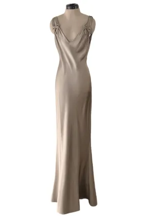 Spectacular Spring 2000 John Galliano Deep Pewter Coloured Bias Cut Silk Dress w Matching Fringed Shawl