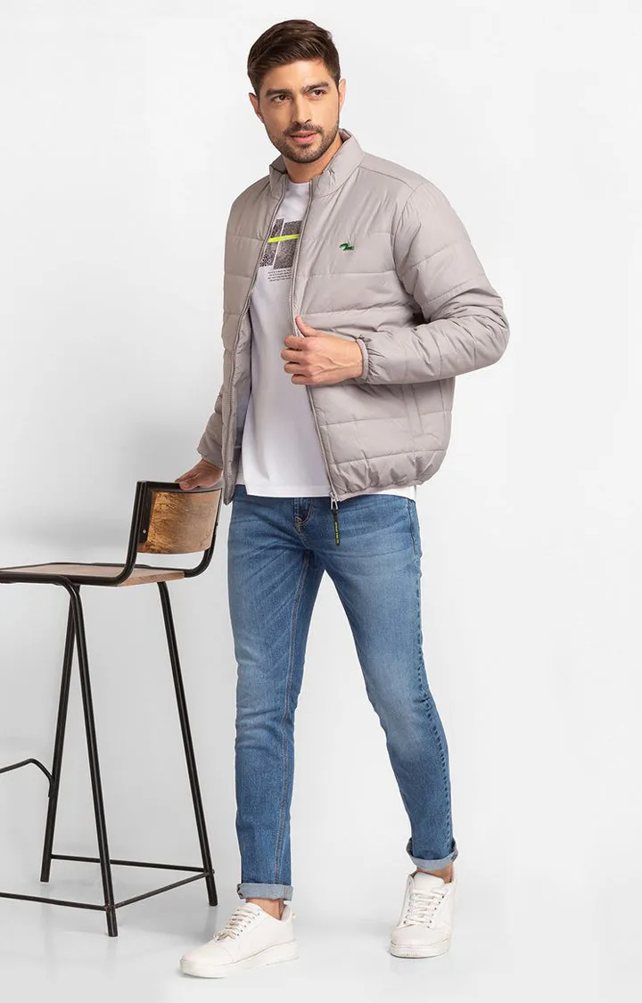 Spykar Light Grey Polyester Full Sleeve Casual Jacket For Men