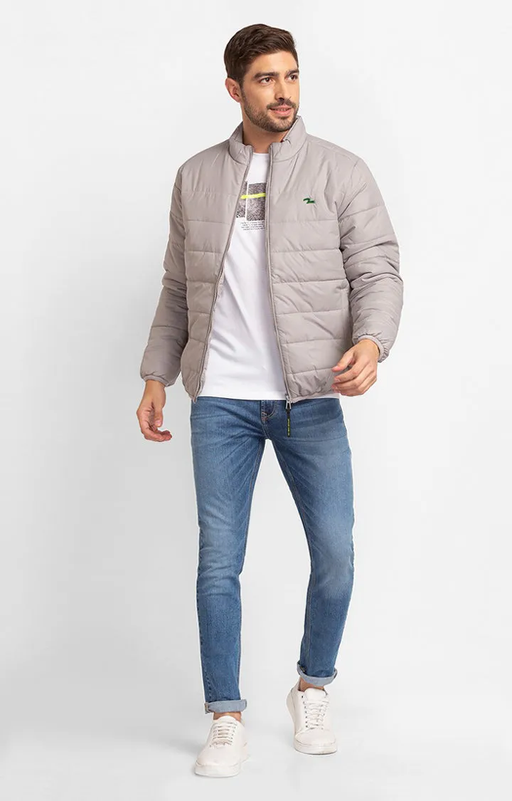Spykar Light Grey Polyester Full Sleeve Casual Jacket For Men