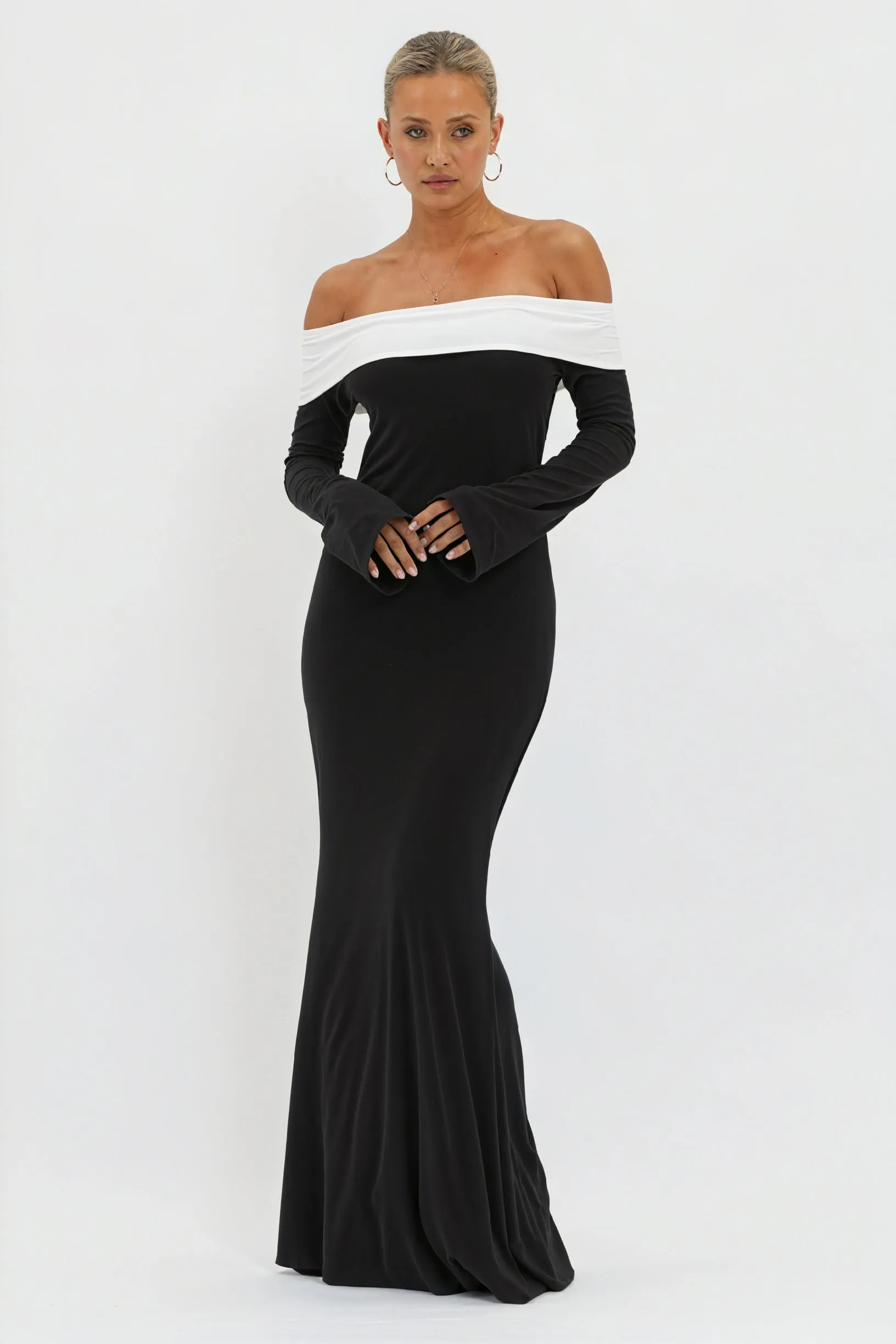 Statement Evening Gown with Flared Sleeves