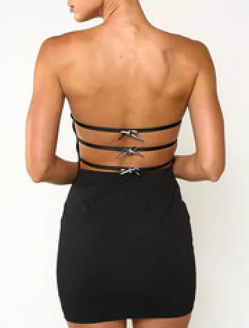 Strapless Bodycon Back Bow Mini Dress