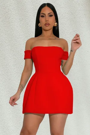 Strapless Draped Sleeve Solid Color A-Line Cocktail Party Mini Dresses-Red